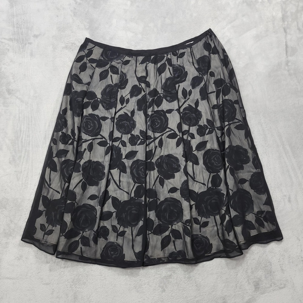 Vintage JM Collection Skirt Womens 18 Black Rose Floral Chiffon Lined A-Line
